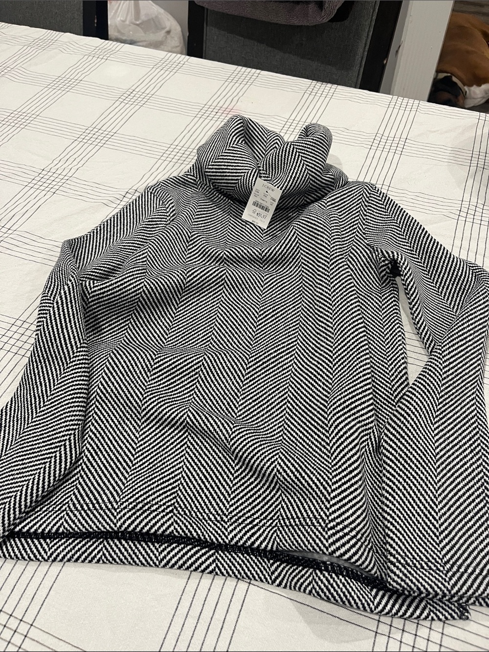 J. Crew Factory Black & White Chevron Cowl Neck Sweater